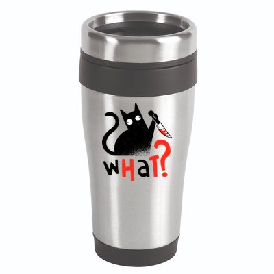 Murder Cat Bloody Knife What? Funny Humor Cats 16oz Travel Tumbler