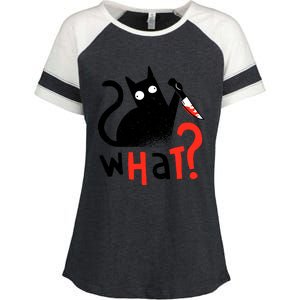 Murder Cat Bloody Knife What? Funny Humor Cats Enza Ladies Jersey Colorblock Tee