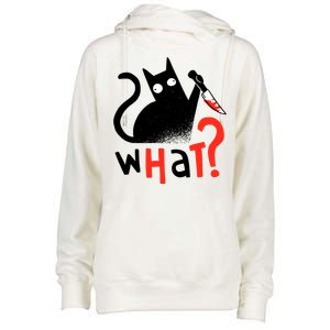 Murder Cat Bloody Knife What? Funny Humor Cats Womens Funnel Neck Pullover Hood