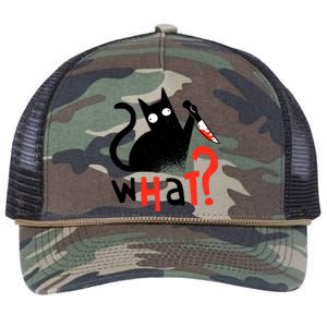 Murder Cat Bloody Knife What? Funny Humor Cats Retro Rope Trucker Hat Cap