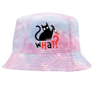 Murder Cat Bloody Knife What? Funny Humor Cats Tie-Dyed Bucket Hat