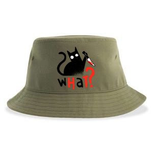 Murder Cat Bloody Knife What? Funny Humor Cats Sustainable Bucket Hat