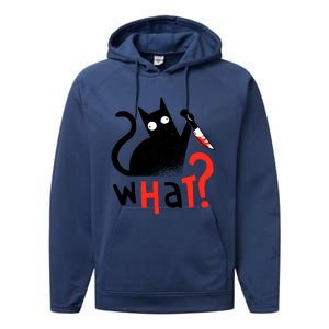 Murder Cat Bloody Knife What? Funny Humor Cats Performance Fleece Hoodie