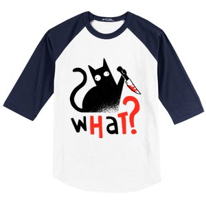 Murder Cat Bloody Knife What? Funny Humor Cats Baseball Sleeve Shirt