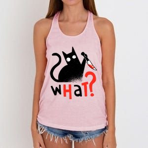 Murder Cat Bloody Knife What? Funny Humor Cats Women's Knotted Racerback Tank