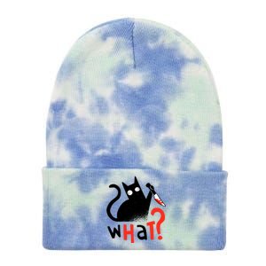 Murder Cat Bloody Knife What? Funny Humor Cats Tie Dye 12in Knit Beanie