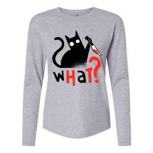 Murder Cat Bloody Knife What? Funny Humor Cats Womens Cotton Relaxed Long Sleeve T-Shirt