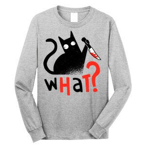 Murder Cat Bloody Knife What? Funny Humor Cats Long Sleeve Shirt