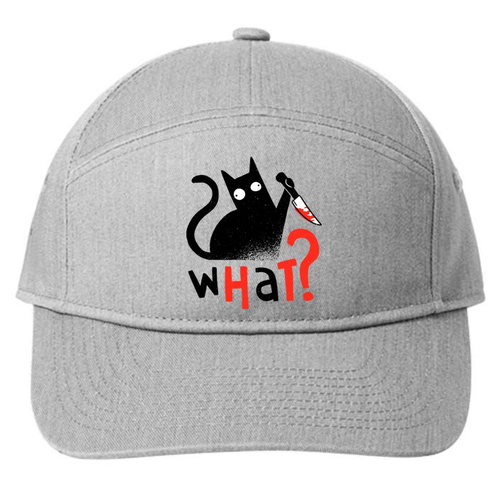 Murder Cat Bloody Knife What? Funny Humor Cats 7-Panel Snapback Hat