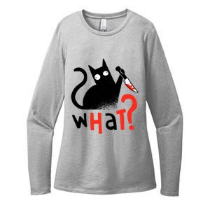 Murder Cat Bloody Knife What? Funny Humor Cats Womens CVC Long Sleeve Shirt