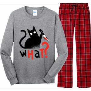 Murder Cat Bloody Knife What? Funny Humor Cats Long Sleeve Pajama Set