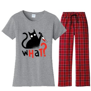 Murder Cat Bloody Knife What? Funny Humor Cats Women's Flannel Pajama Set