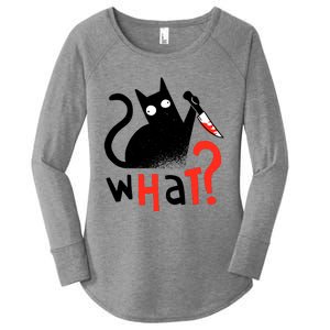 Murder Cat Bloody Knife What? Funny Humor Cats Women's Perfect Tri Tunic Long Sleeve Shirt