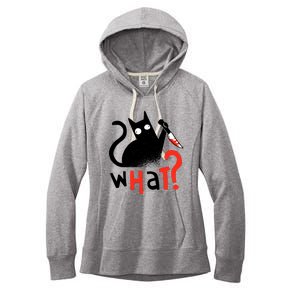 Murder Cat Bloody Knife What? Funny Humor Cats Women's Fleece Hoodie