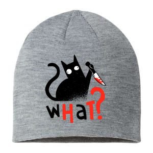 Murder Cat Bloody Knife What? Funny Humor Cats Sustainable Beanie