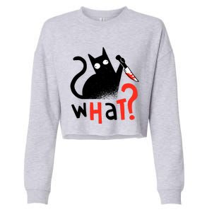 Murder Cat Bloody Knife What? Funny Humor Cats Cropped Pullover Crew