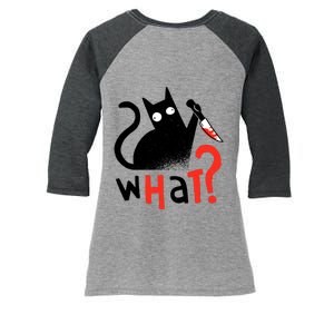 Murder Cat Bloody Knife What? Funny Humor Cats Women's Tri-Blend 3/4-Sleeve Raglan Shirt