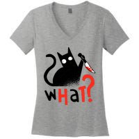 Murder Cat Bloody Knife What? Funny Humor Cats Women's V-Neck T-Shirt