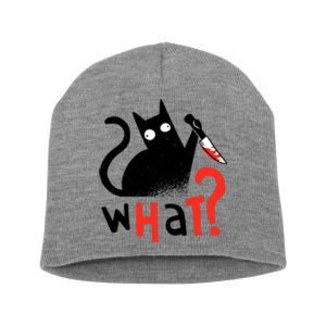 Murder Cat Bloody Knife What? Funny Humor Cats Short Acrylic Beanie