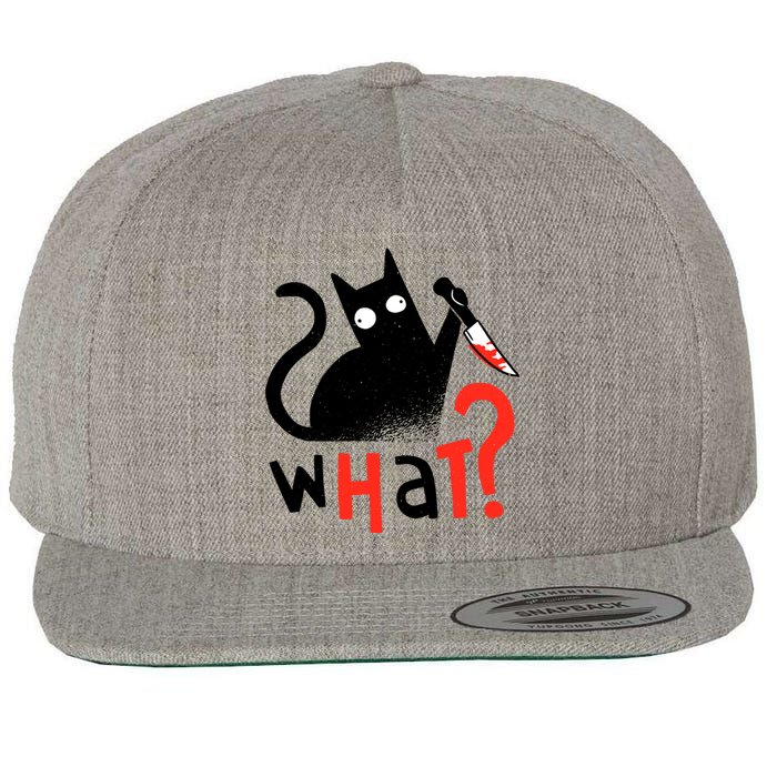 Murder Cat Bloody Knife What? Funny Humor Cats Wool Snapback Cap