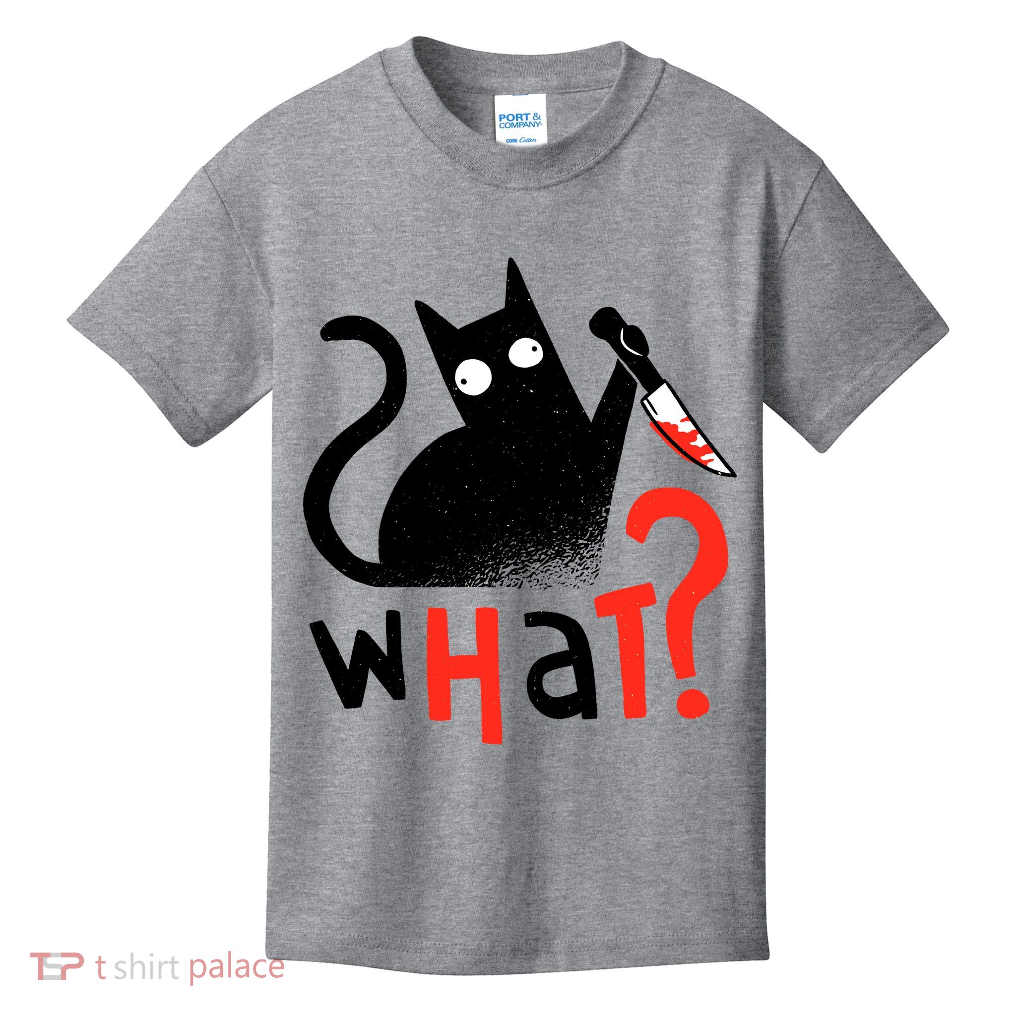 Murder Cat Bloody Knife What? Funny Humor Cats Kids T-Shirt