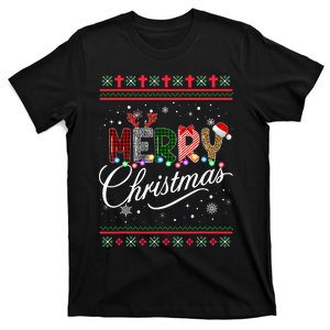 Merry Christmas Buffalo Plaid Red Santa Hat Xmas Pajamas T-Shirt