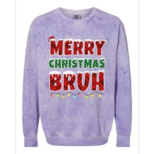 Merry Christmas Bruh Red Green Plaid Xmas Lights Funny Teens Colorblast Crewneck Sweatshirt