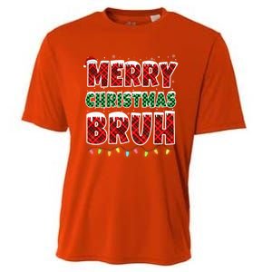 Merry Christmas Bruh Red Green Plaid Xmas Lights Funny Teens Cooling Performance Crew T-Shirt