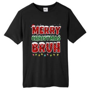 Merry Christmas Bruh Red Green Plaid Xmas Lights Funny Teens Tall Fusion ChromaSoft Performance T-Shirt