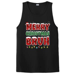 Merry Christmas Bruh Red Green Plaid Xmas Lights Funny Teens PosiCharge Competitor Tank