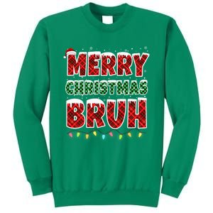 Merry Christmas Bruh Red Green Plaid Xmas Lights Funny Teens Sweatshirt