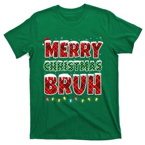 Merry Christmas Bruh Red Green Plaid Xmas Lights Funny Teens T-Shirt