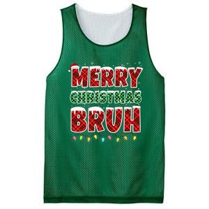 Merry Christmas Bruh Red Green Plaid Xmas Lights Funny Teens Mesh Reversible Basketball Jersey Tank