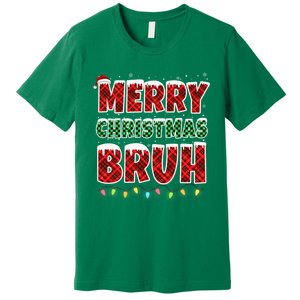 Merry Christmas Bruh Red Green Plaid Xmas Lights Funny Teens Premium T-Shirt