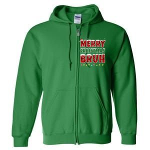 Merry Christmas Bruh Red Green Plaid Xmas Lights Funny Teens Full Zip Hoodie