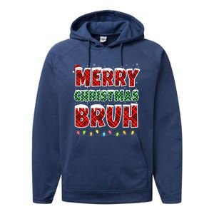 Merry Christmas Bruh Red Green Plaid Xmas Lights Funny Teens Performance Fleece Hoodie