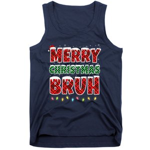 Merry Christmas Bruh Red Green Plaid Xmas Lights Funny Teens Tank Top