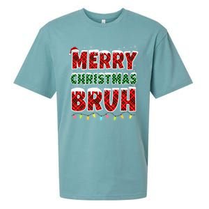 Merry Christmas Bruh Red Green Plaid Xmas Lights Funny Teens Sueded Cloud Jersey T-Shirt