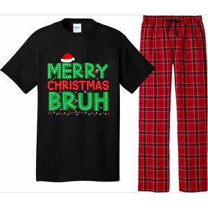 Merry Christmas Bruh Xmas Lights Santa Hat Pajama Set