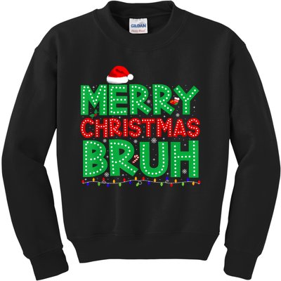 Merry Christmas Bruh Xmas Lights Santa Hat Kids Sweatshirt