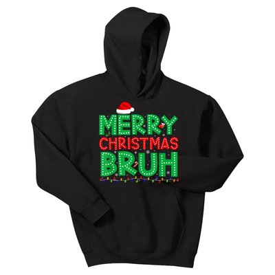 Merry Christmas Bruh Xmas Lights Santa Hat Kids Hoodie