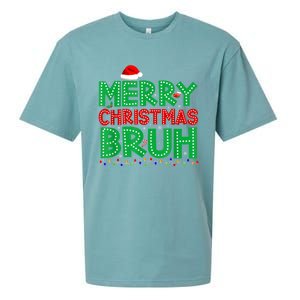 Merry Christmas Bruh Xmas Lights Santa Hat Sueded Cloud Jersey T-Shirt