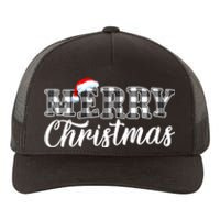 Merry Christmas Buffalo Black And White Plaid Yupoong Adult 5-Panel Trucker Hat