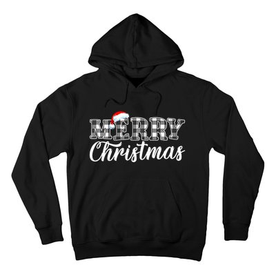 Merry Christmas Buffalo Black And White Plaid Hoodie