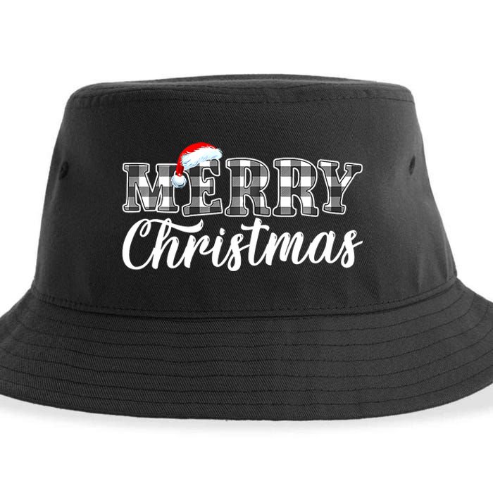 Merry Christmas Buffalo Black And White Plaid Sustainable Bucket Hat