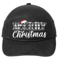 Merry Christmas Buffalo Black And White Plaid 7-Panel Snapback Hat