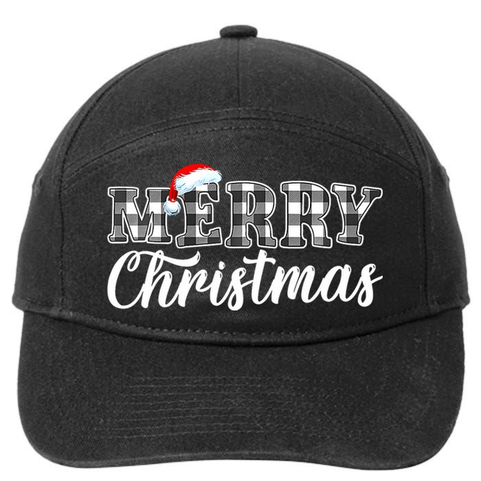 Merry Christmas Buffalo Black And White Plaid 7-Panel Snapback Hat