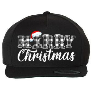 Merry Christmas Buffalo Black And White Plaid Wool Snapback Cap