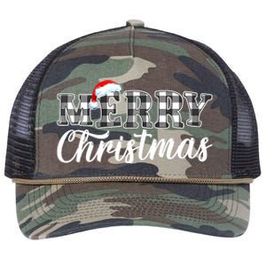 Merry Christmas Buffalo Black And White Plaid Retro Rope Trucker Hat Cap