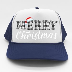 Merry Christmas Buffalo Black And White Plaid Trucker Hat